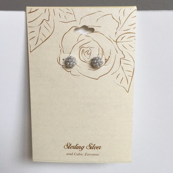 Jewelry - Sterling Silver Faux Pearl CZ Cluster Earrings New